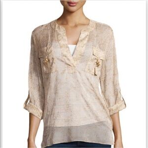 Diane Von Furstenberg Danielle beautiful silk metallic beige loose crepe top 4